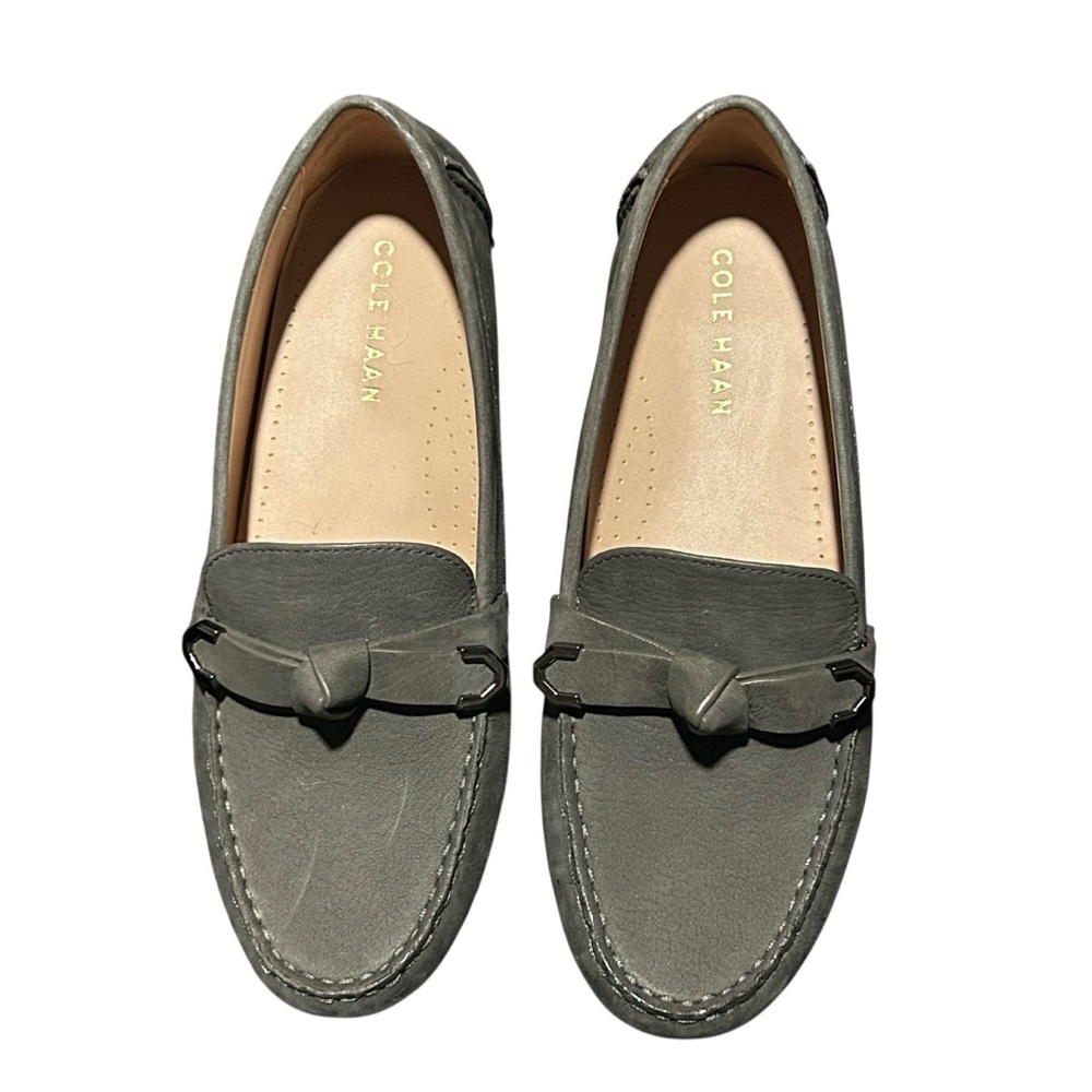 New Cole Haan Women’s Evelyn Bow Driver Gray Nubuck Leather Loafers - Size 8B
